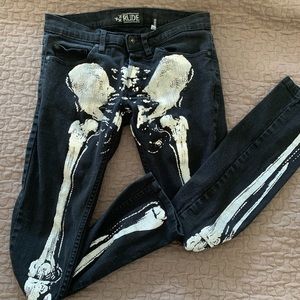 Rude Jeans Skeleton Bones Halloween Black Skinny